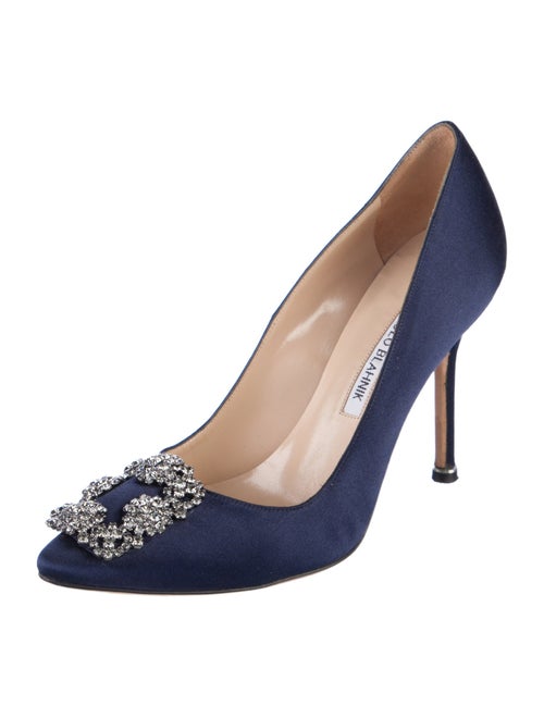 Manolo Blahnik Satin Crystal Embellishments Pumps