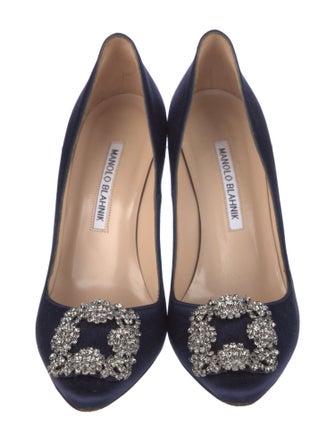 Manolo Blahnik Satin Crystal Embellishments Pumps