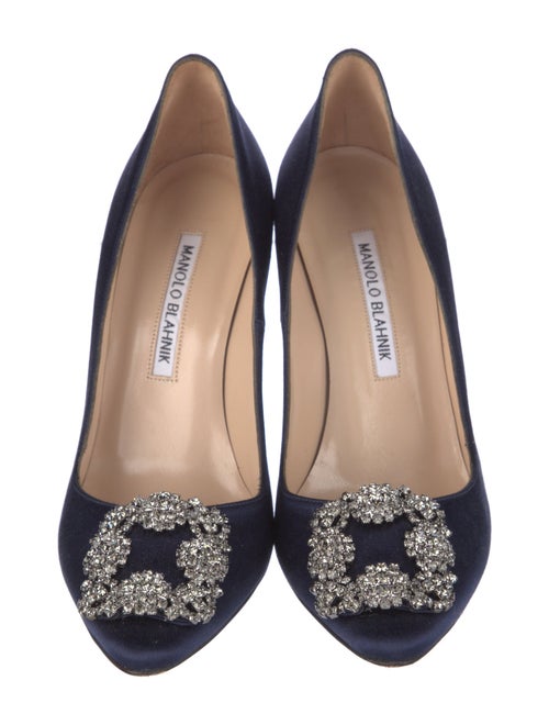 Manolo Blahnik Satin Crystal Embellishments Pumps