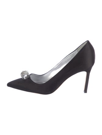 Manolo Blahnik Satin Crystal Embellishments Pumps