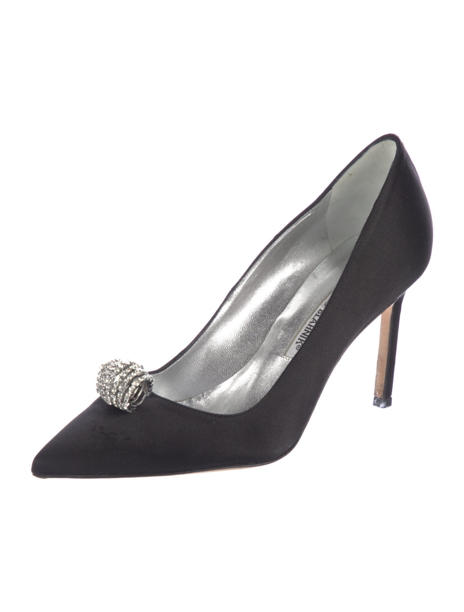 Manolo Blahnik Satin Crystal Embellishments Pumps