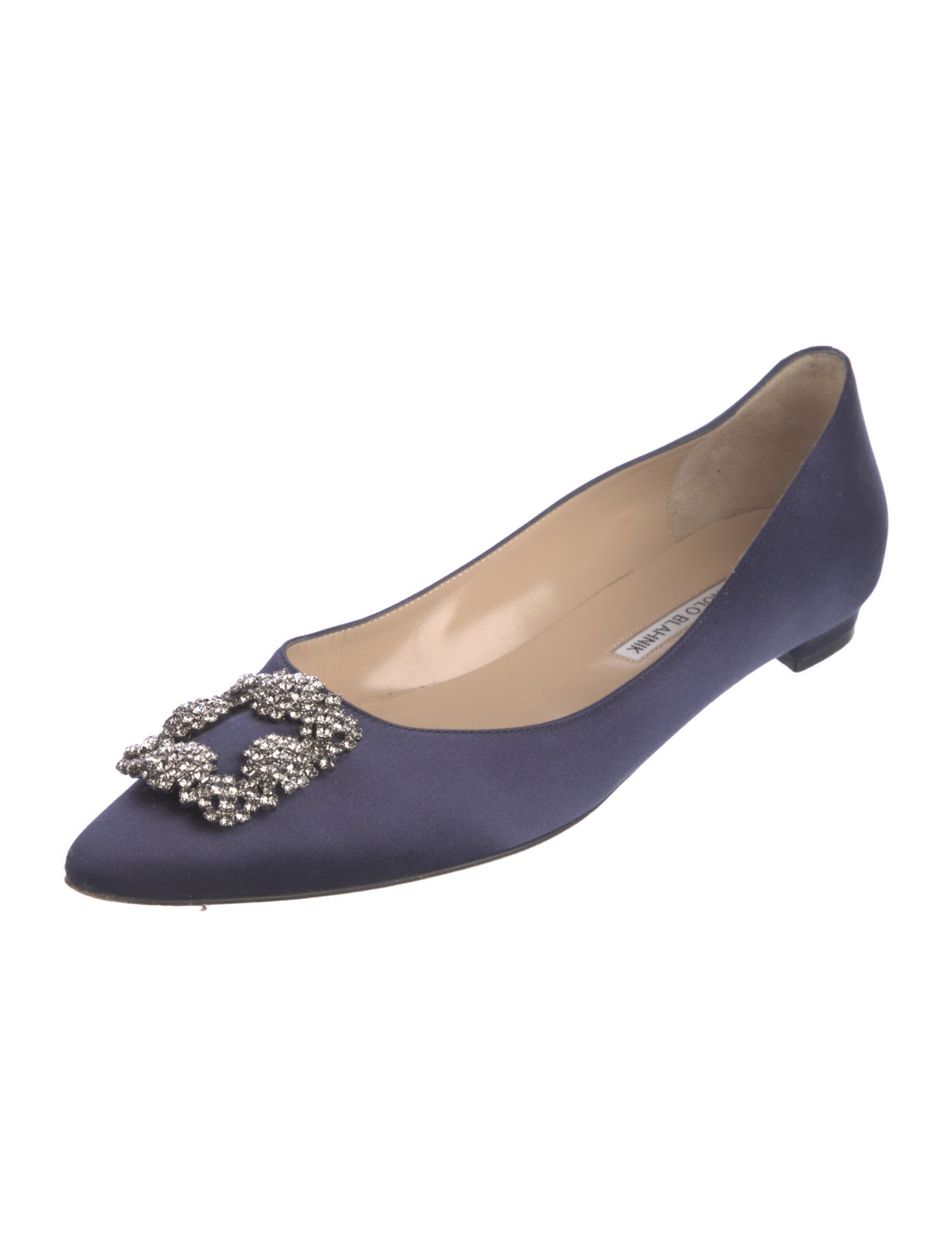 Manolo Blahnik Satin Crystal Embellishments Flats