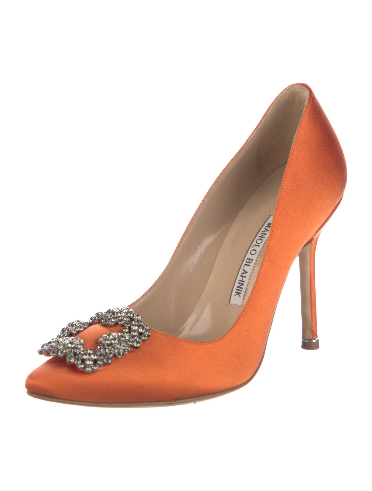 Manolo Blahnik Satin Crystal Embellishments Pumps