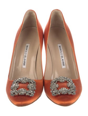Manolo Blahnik Satin Crystal Embellishments Pumps