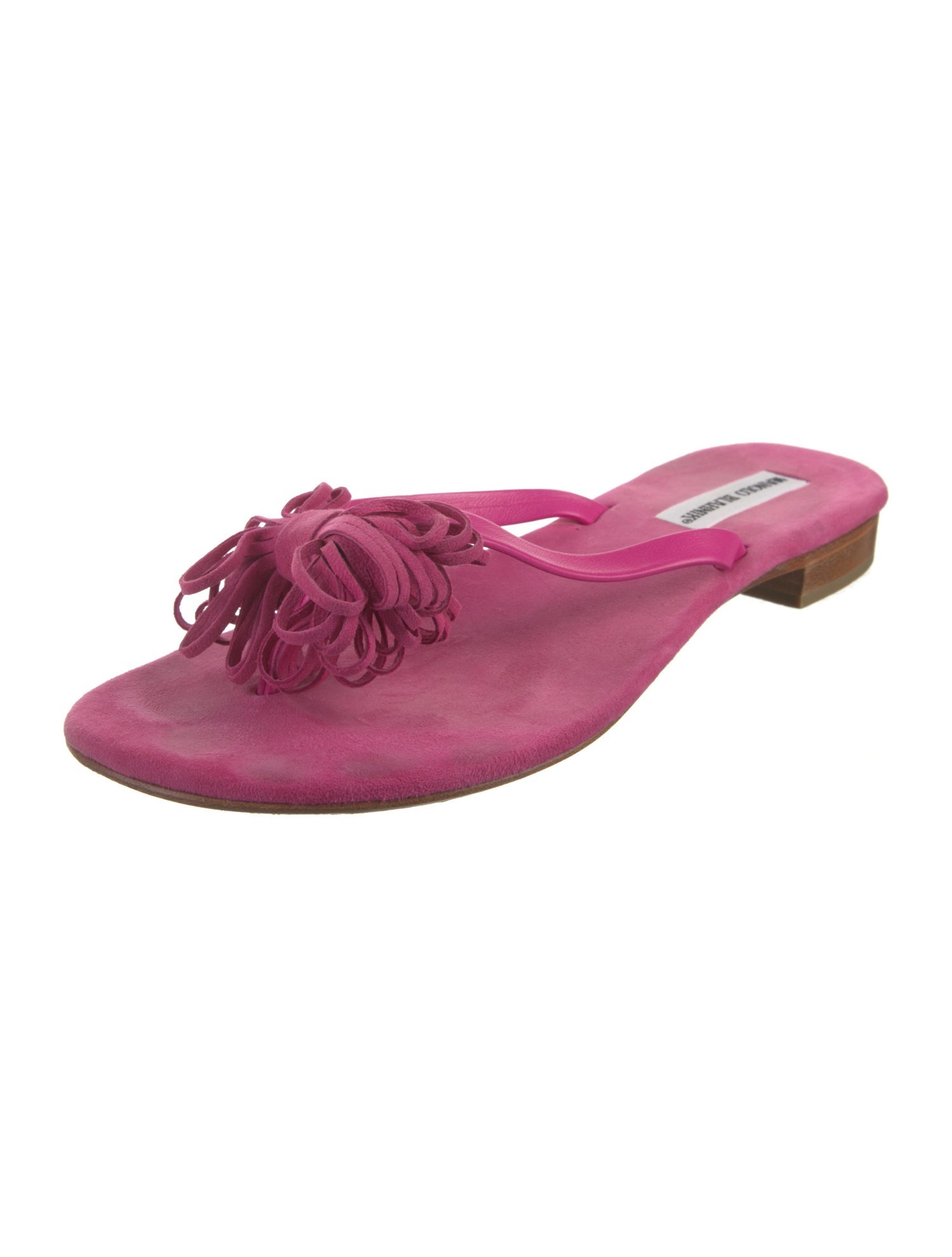 Manolo Blahnik Suede Ruffle Embellishment Slides
