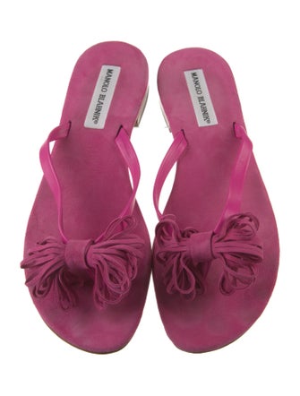 Manolo Blahnik Suede Ruffle Embellishment Slides