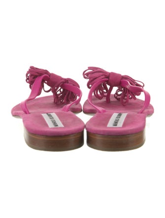 Manolo Blahnik Suede Ruffle Embellishment Slides