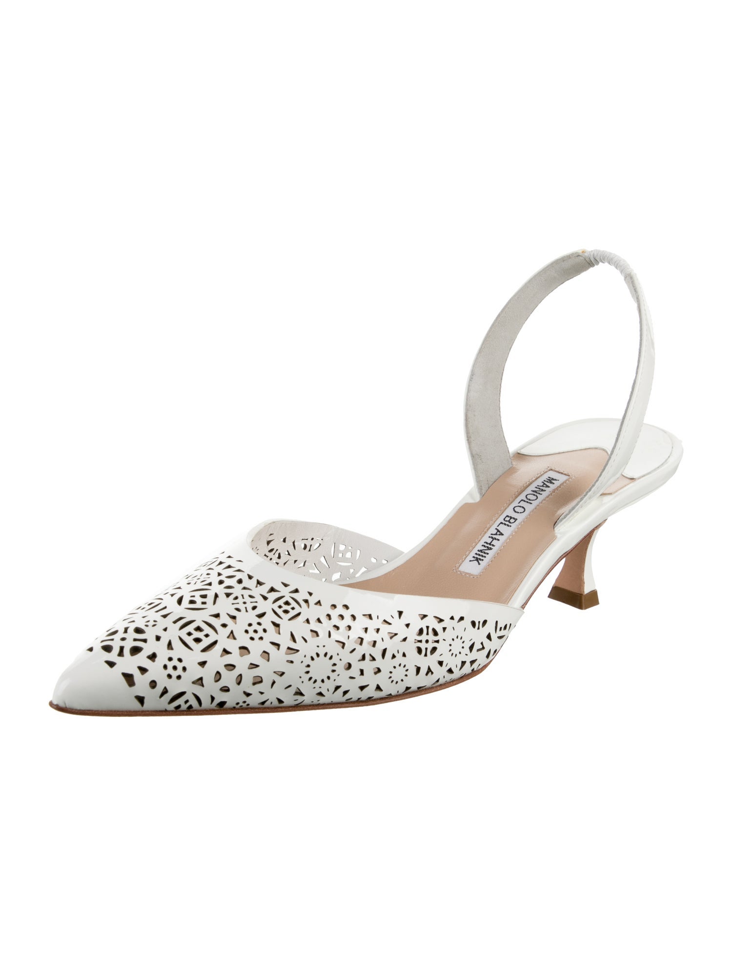 Manolo Blahnik Patent Leather Lasercut Accents Slingback Pumps