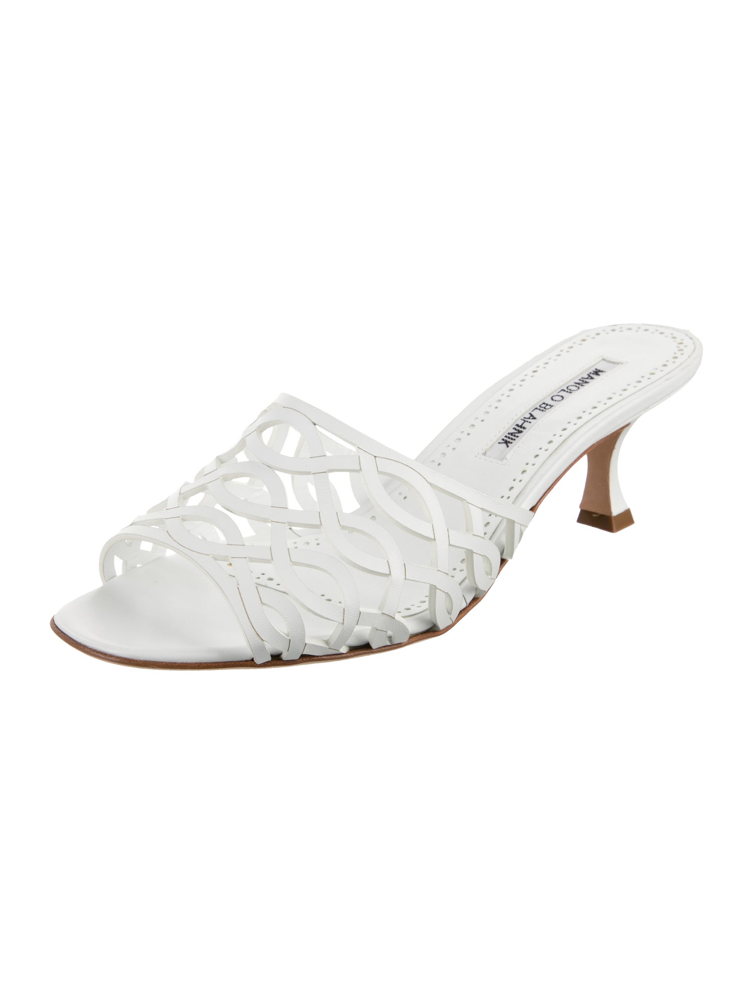 Manolo Blahnik Leather Cutout Accent Mules