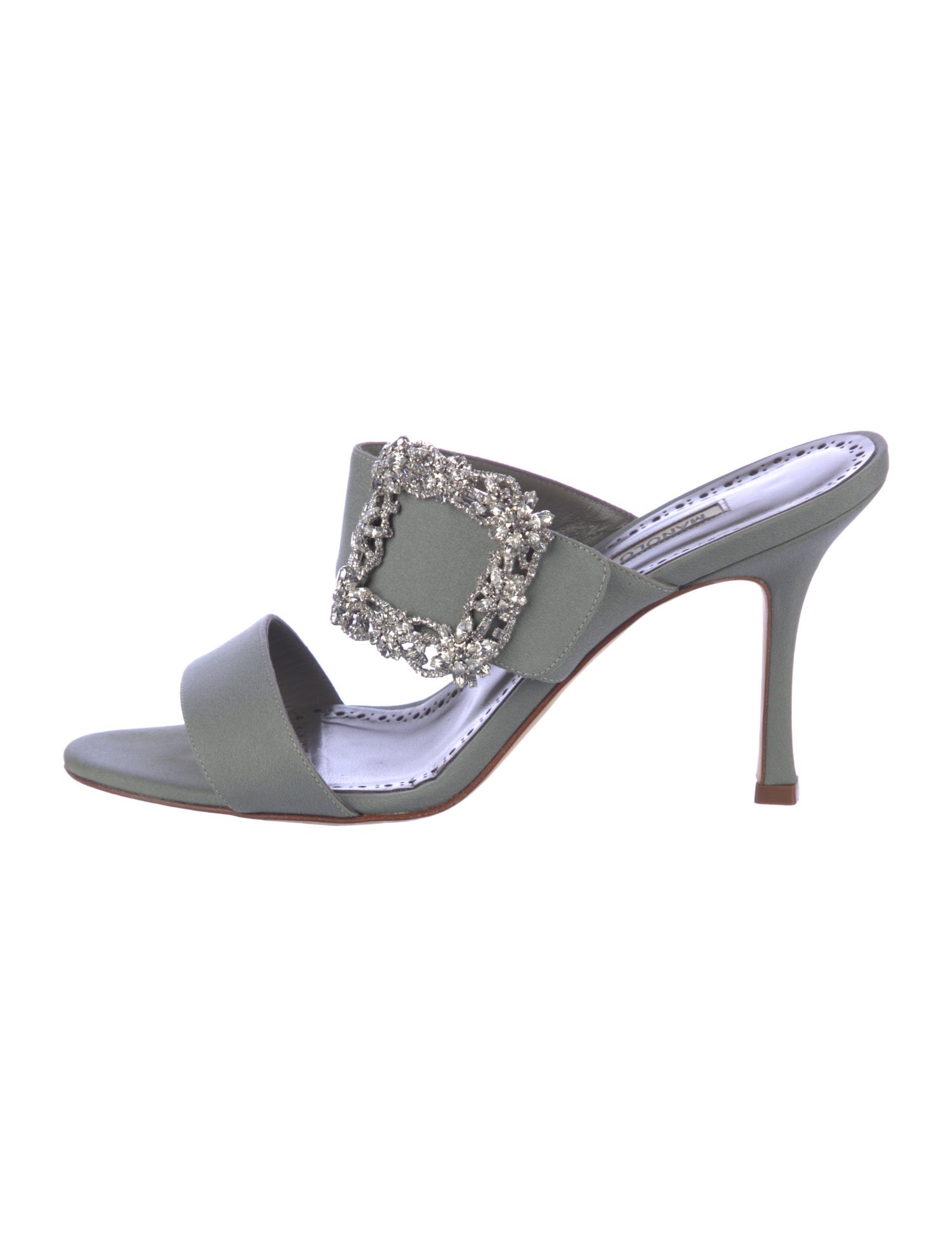 Manolo Blahnik Satin Crystal Embellishments Slides