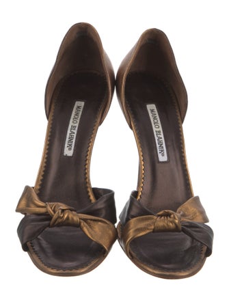 Manolo Blahnik Leather Colorblock Pattern Sandals