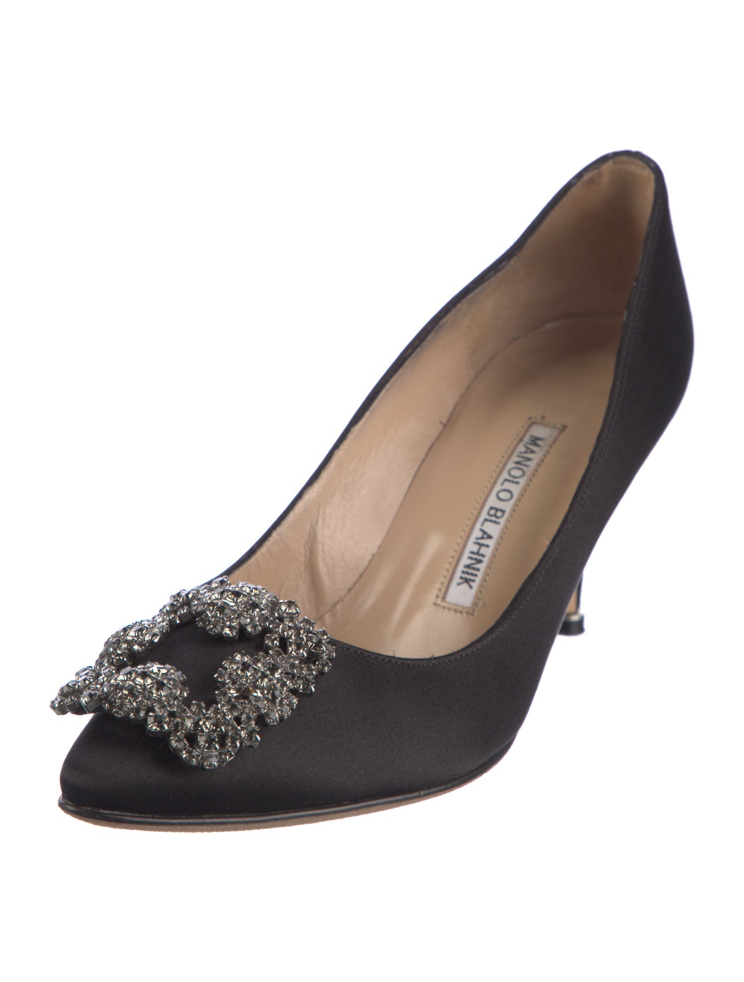 Manolo Blahnik Satin Crystal Embellishments Pumps