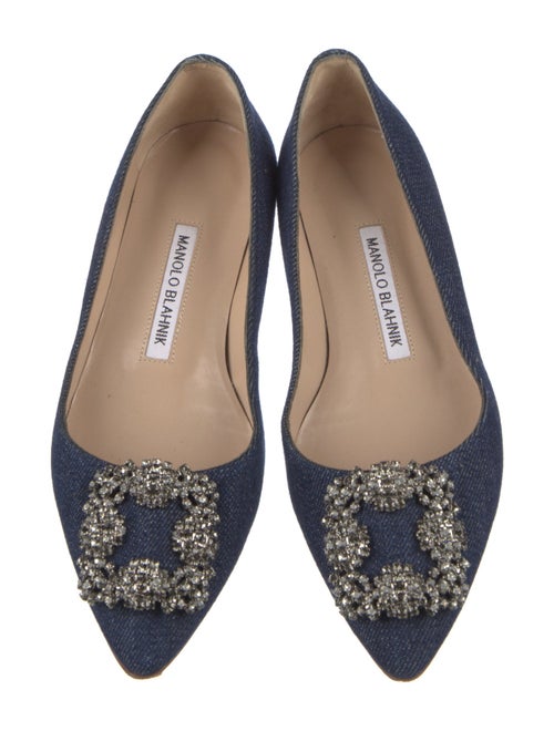 Manolo Blahnik Denim Crystal Embellishments Flats