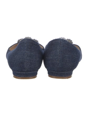 Manolo Blahnik Denim Crystal Embellishments Flats