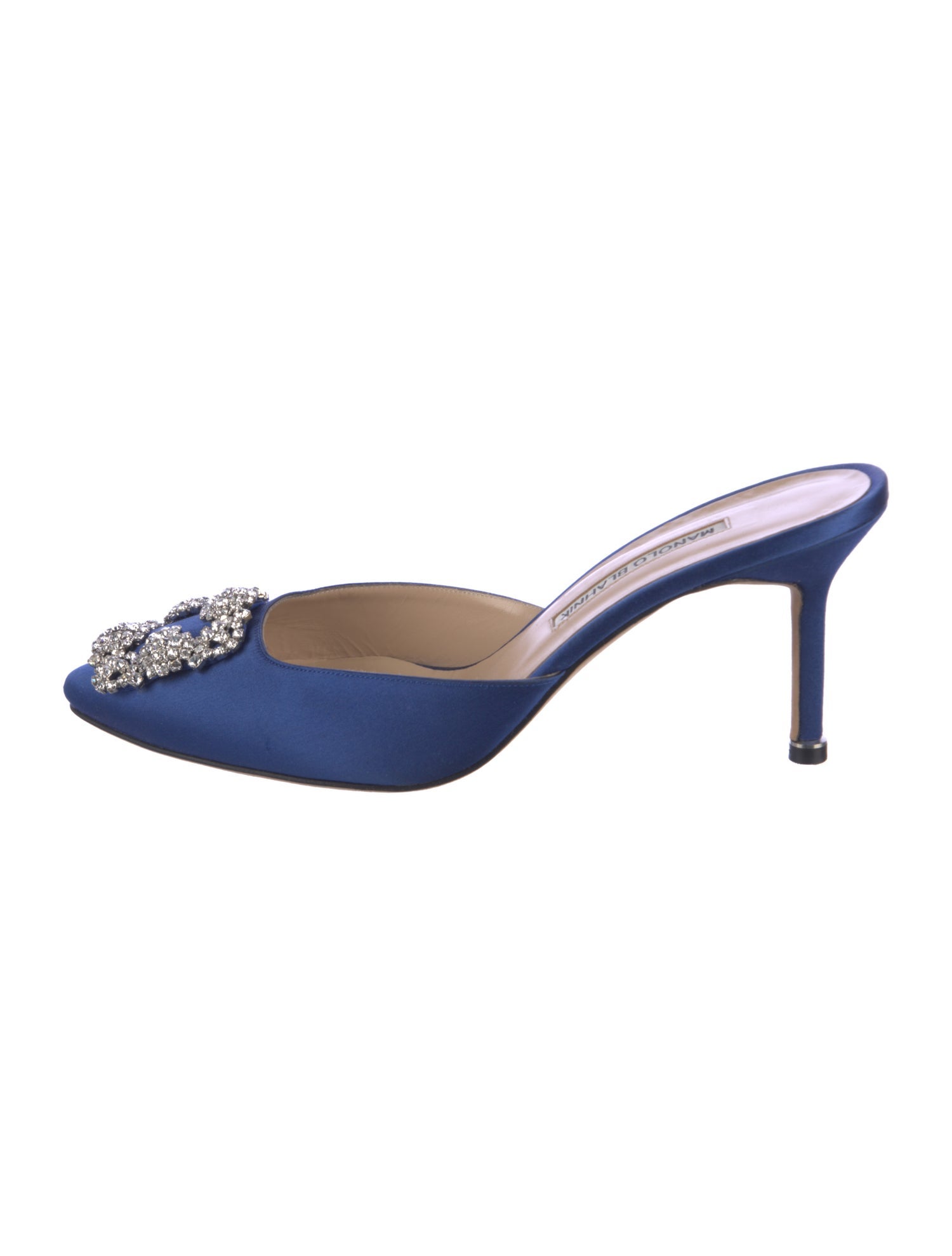 Manolo Blahnik Satin Crystal Embellishments Mules