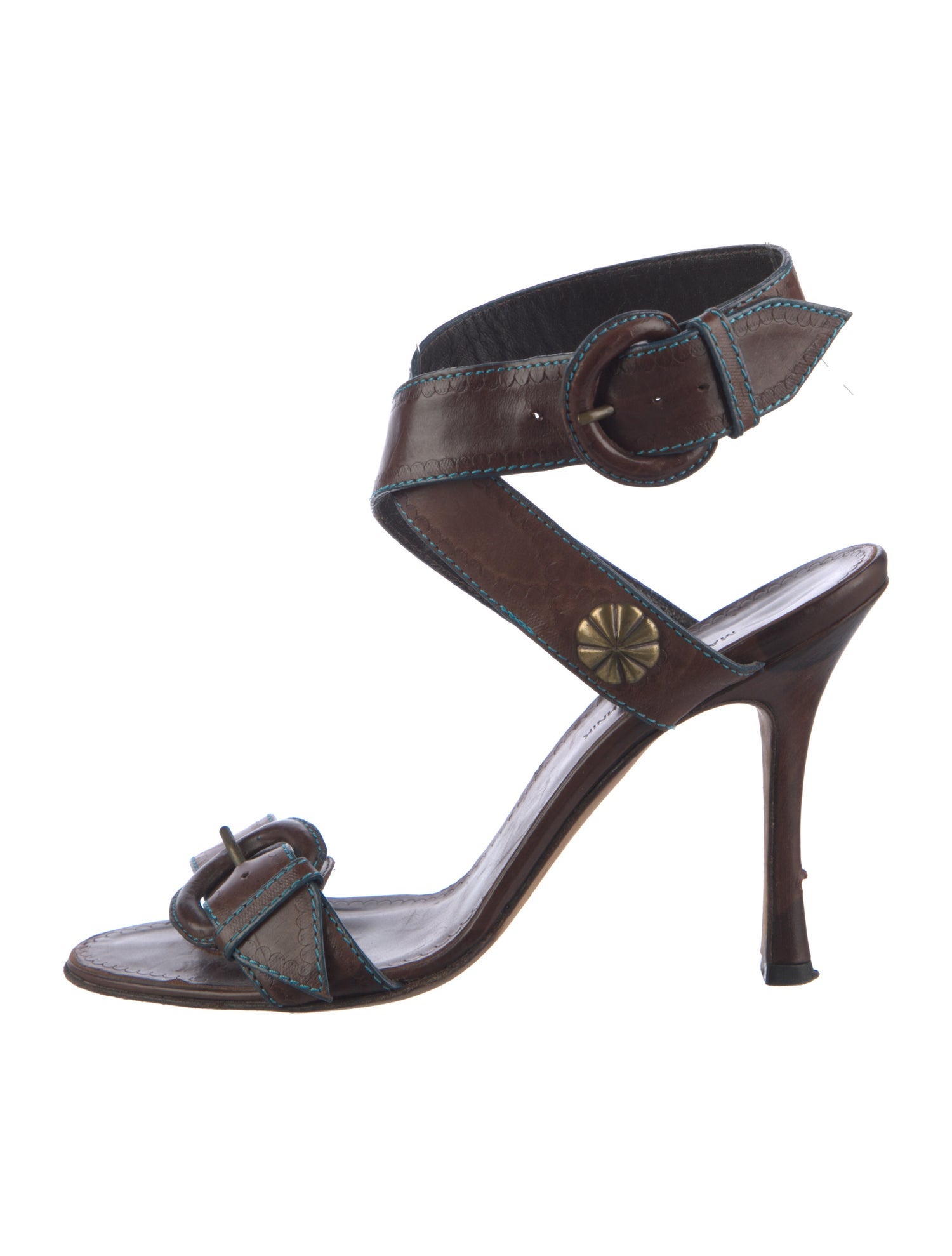 Manolo Blahnik Leather Animal Print Sandals