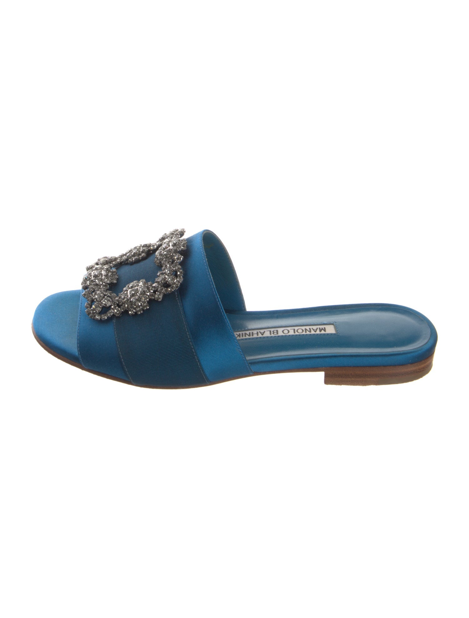 Manolo Blahnik Satin Crystal Embellishments Slides
