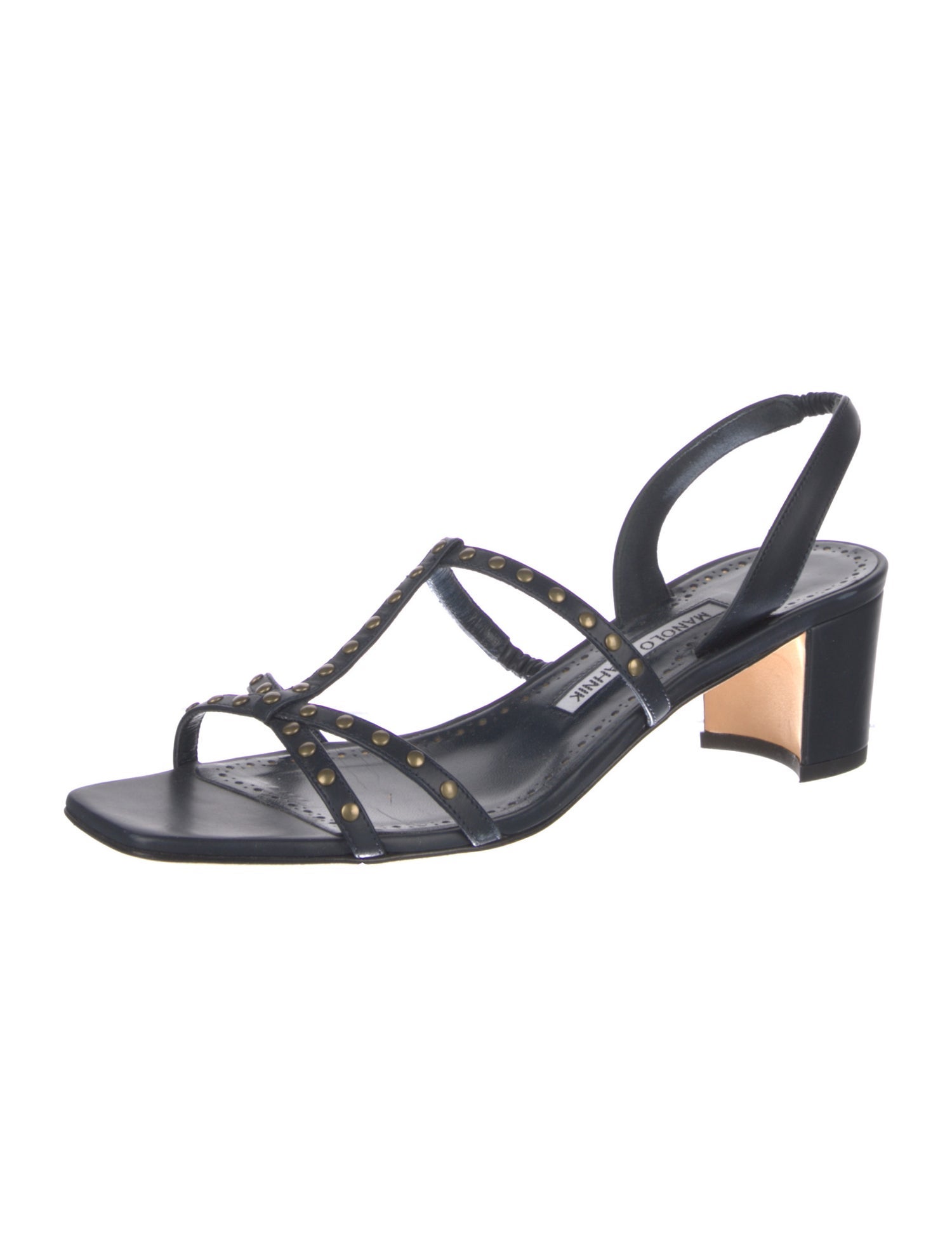Manolo Blahnik Leather Studded Accents Slingback Sandals