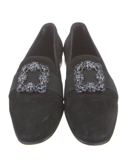 Manolo Blahnik Suede Crystal Embellishments Loafers