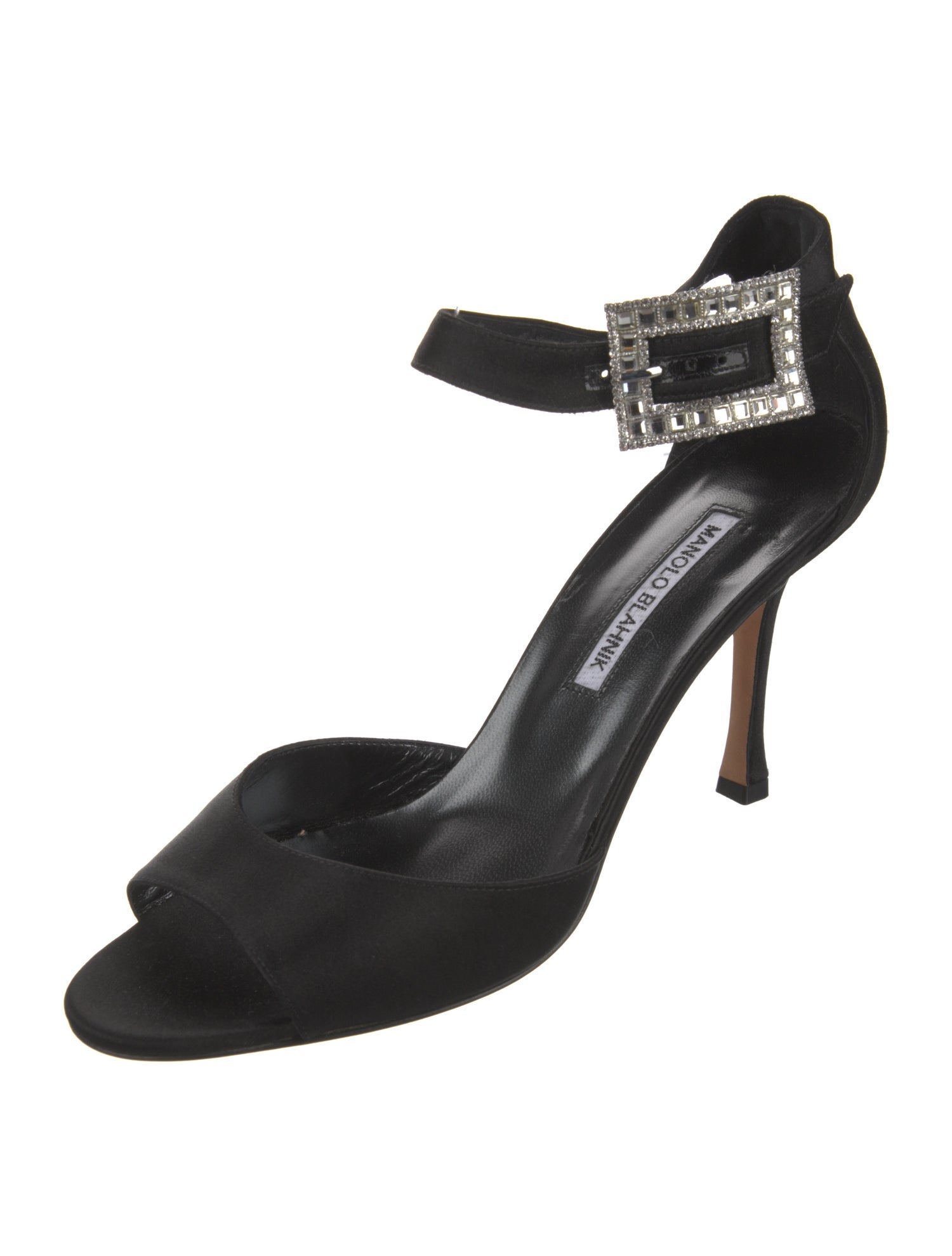 Manolo Blahnik Satin Crystal Embellishments Sandals