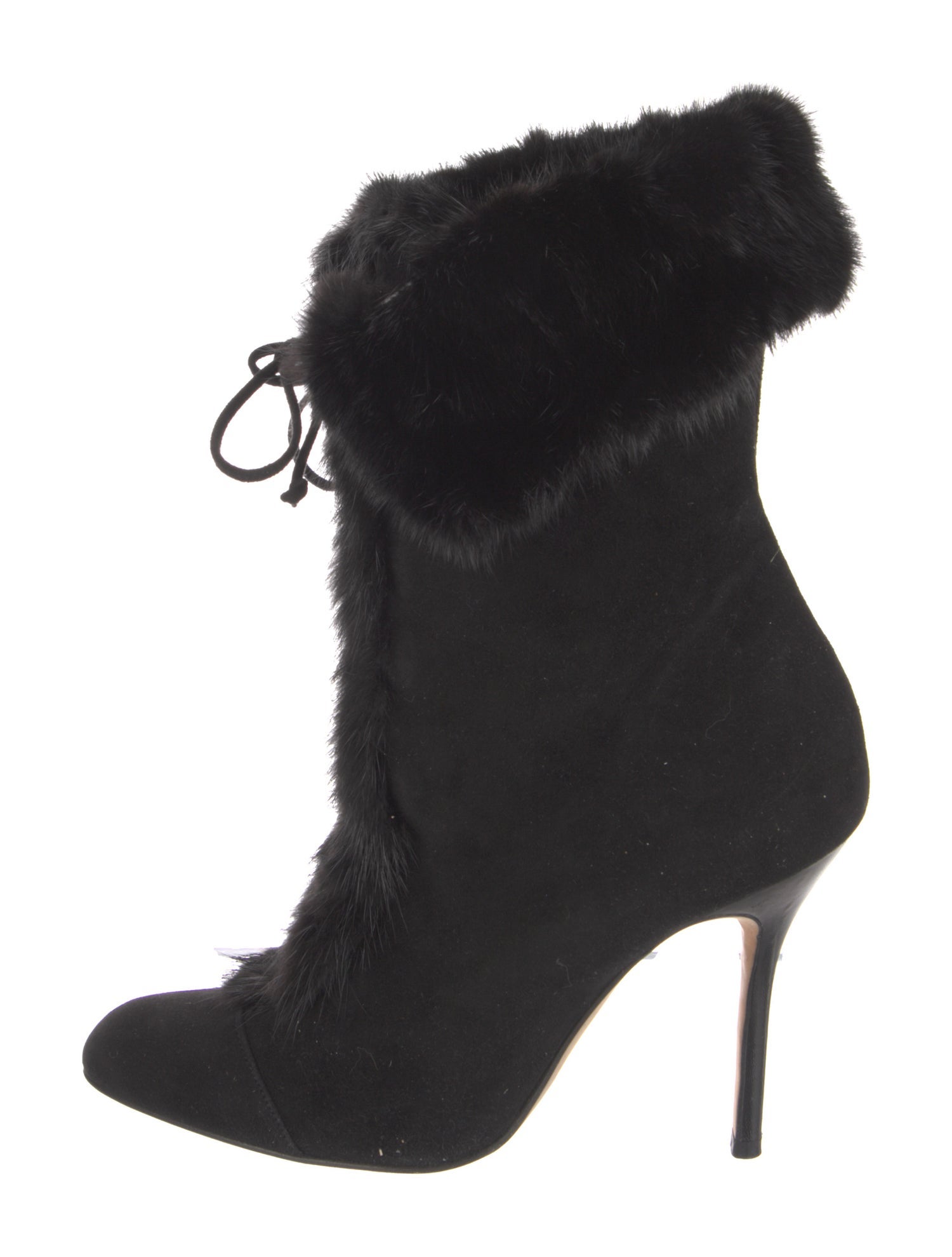 Manolo Blahnik Suede Fur Trim Lace-Up Boots
