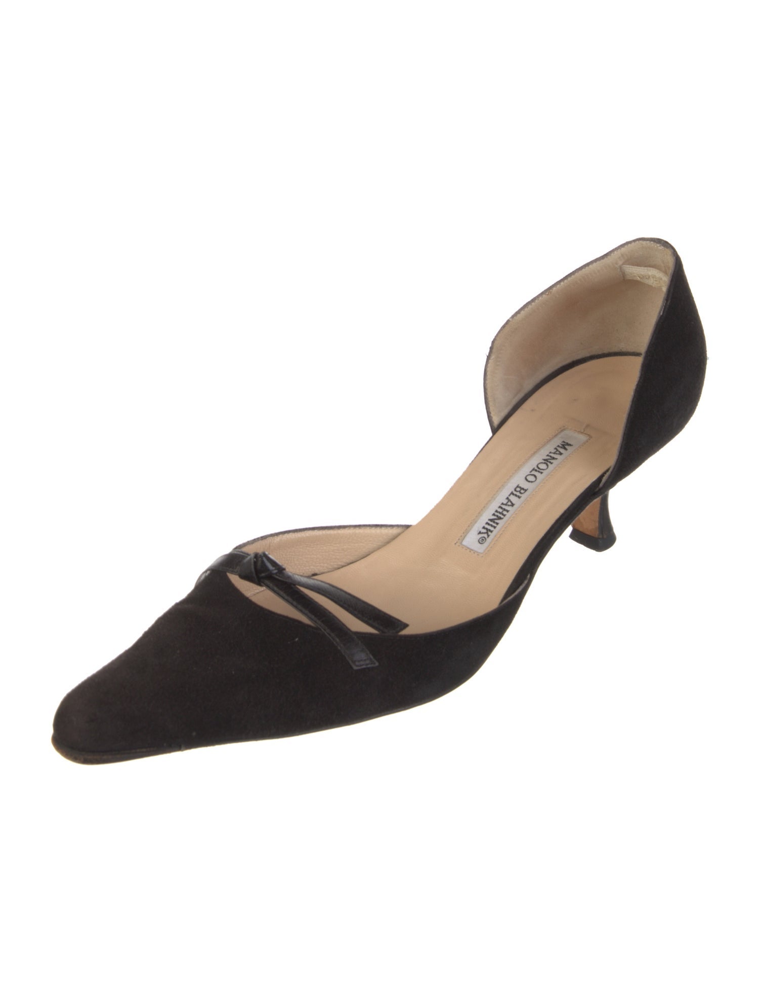 Manolo Blahnik Suede Bow Accents D'Orsay Pumps