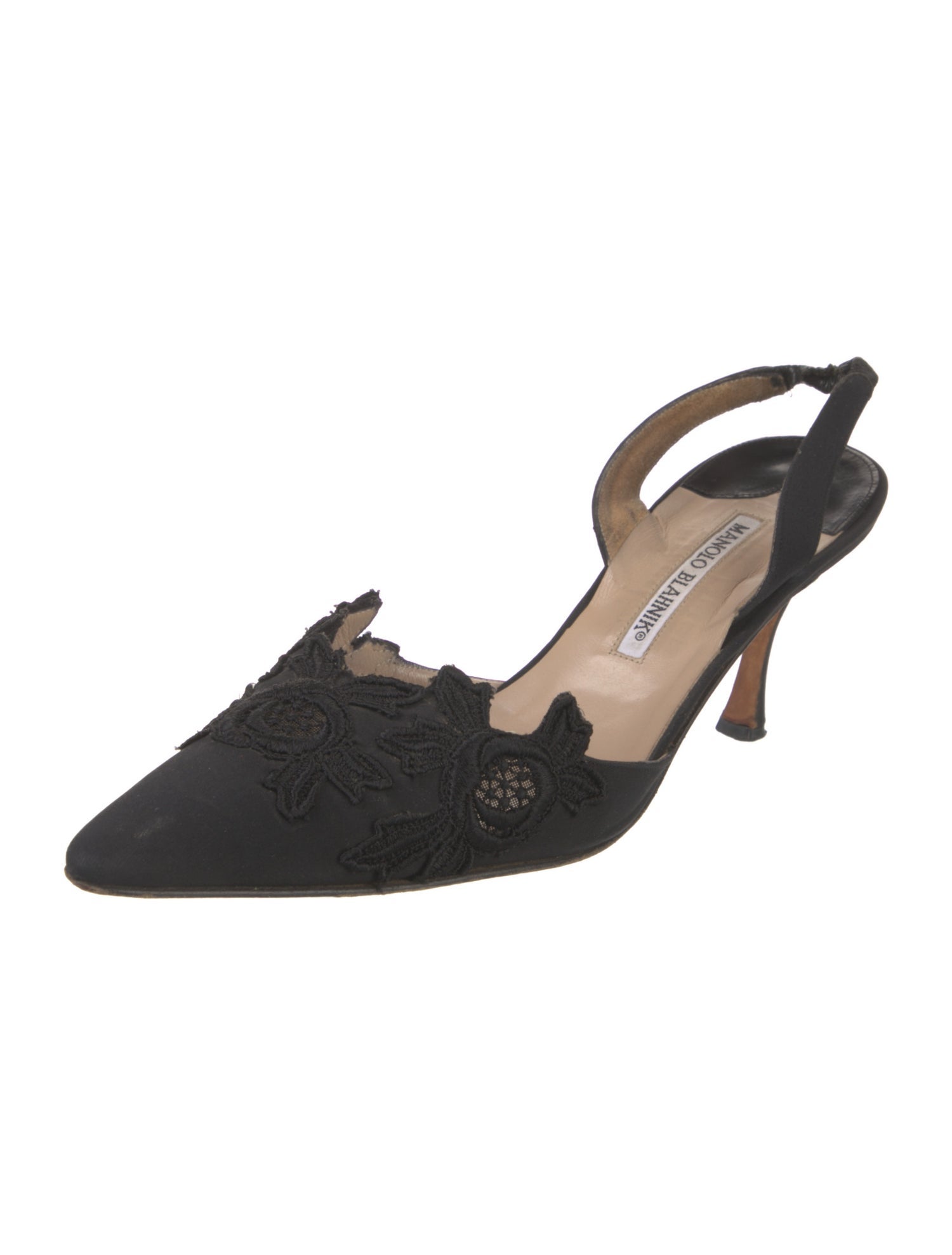 Manolo Blahnik Embroidered Accent Slingback Pumps