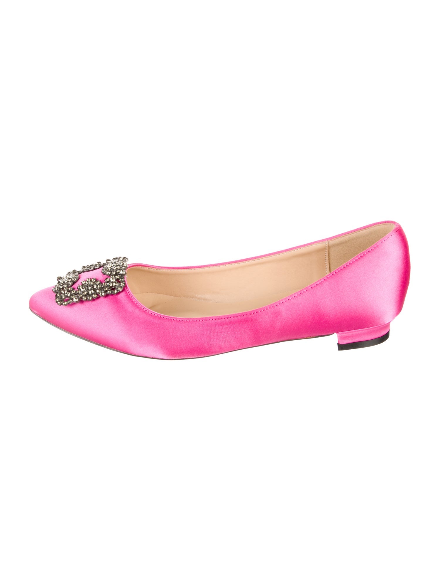 Manolo Blahnik Satin Crystal Embellishments Ballet Flats