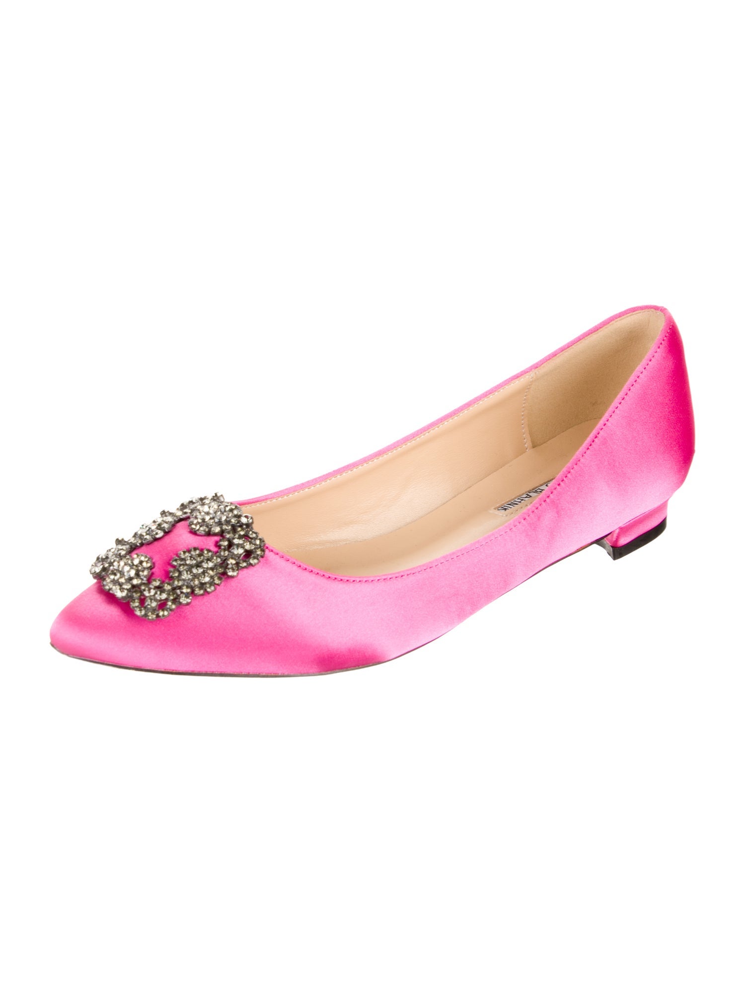 Manolo Blahnik Satin Crystal Embellishments Ballet Flats