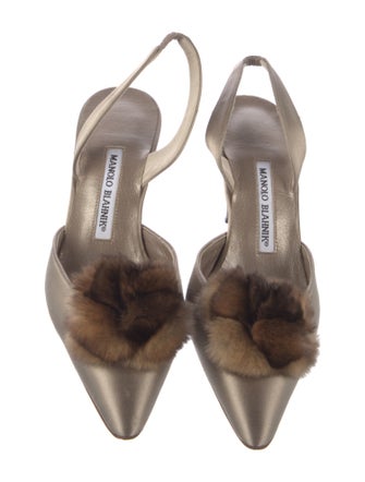 Manolo Blahnik Satin Colorblock Pattern Slingback Pumps