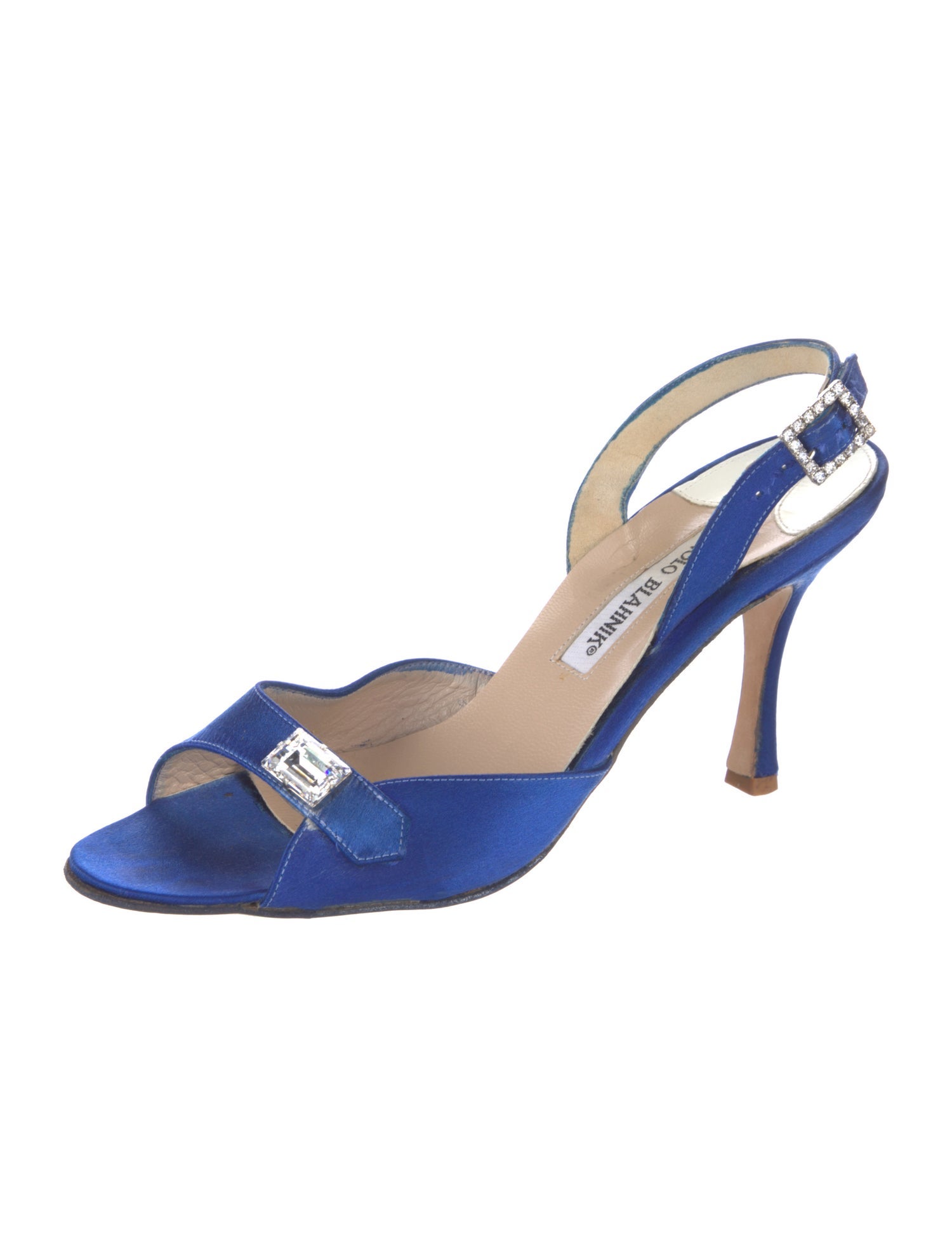 Manolo Blahnik Satin Crystal Embellishments Slingback Sandals