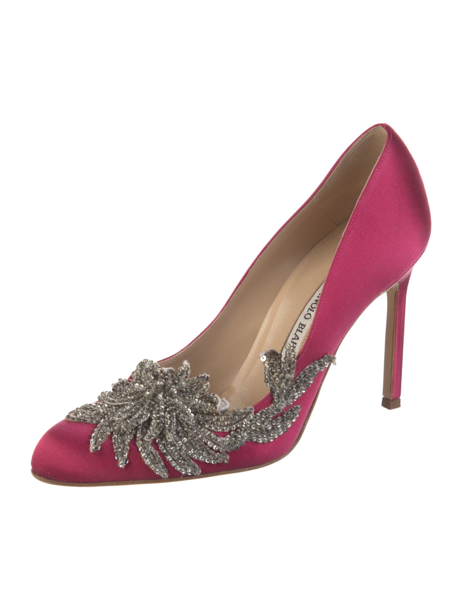 Manolo Blahnik Satin Beaded Accents Pumps