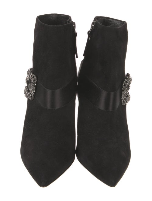 Manolo Blahnik Suede Crystal Embellishments Boots