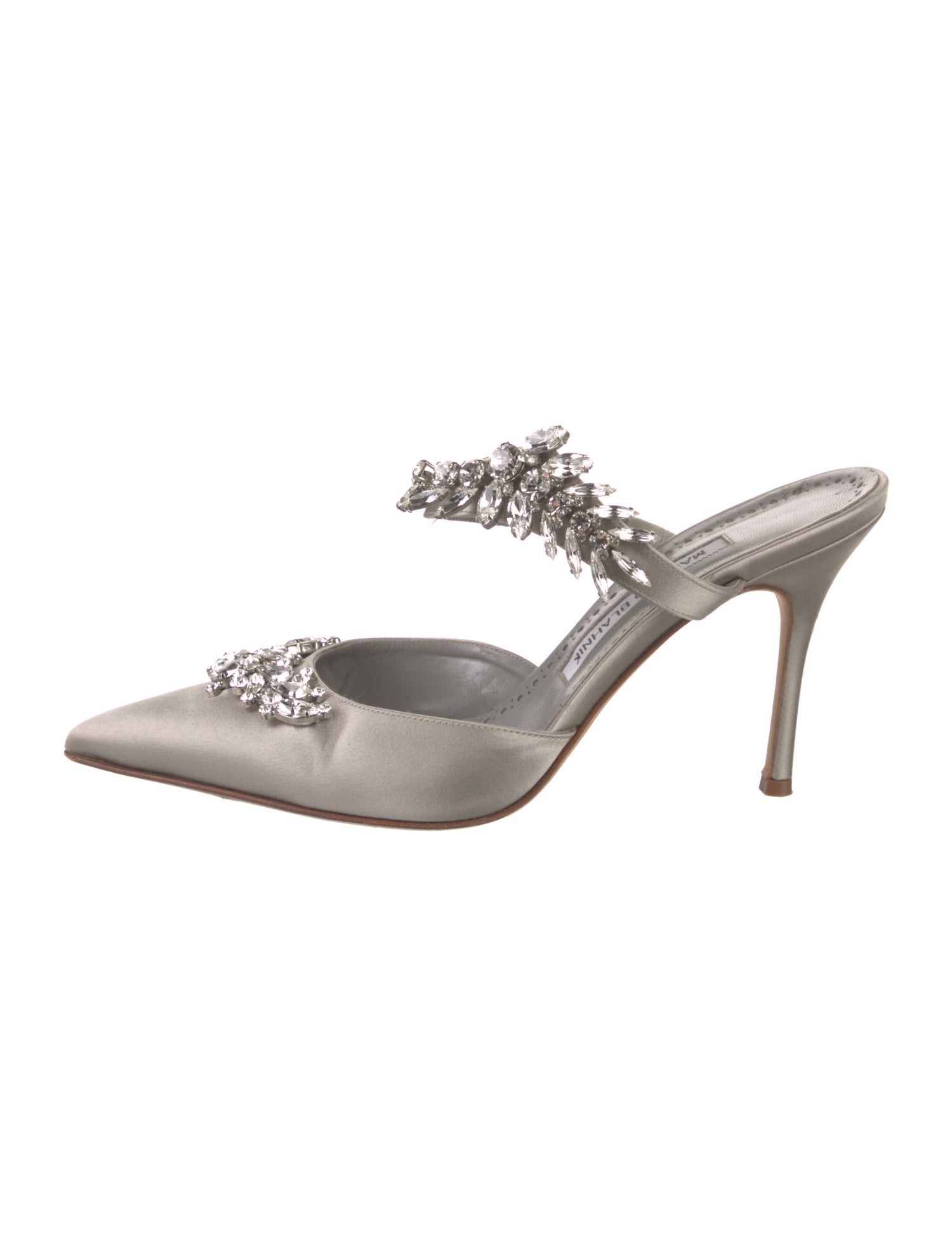 Manolo Blahnik Satin Crystal Embellishments Mules