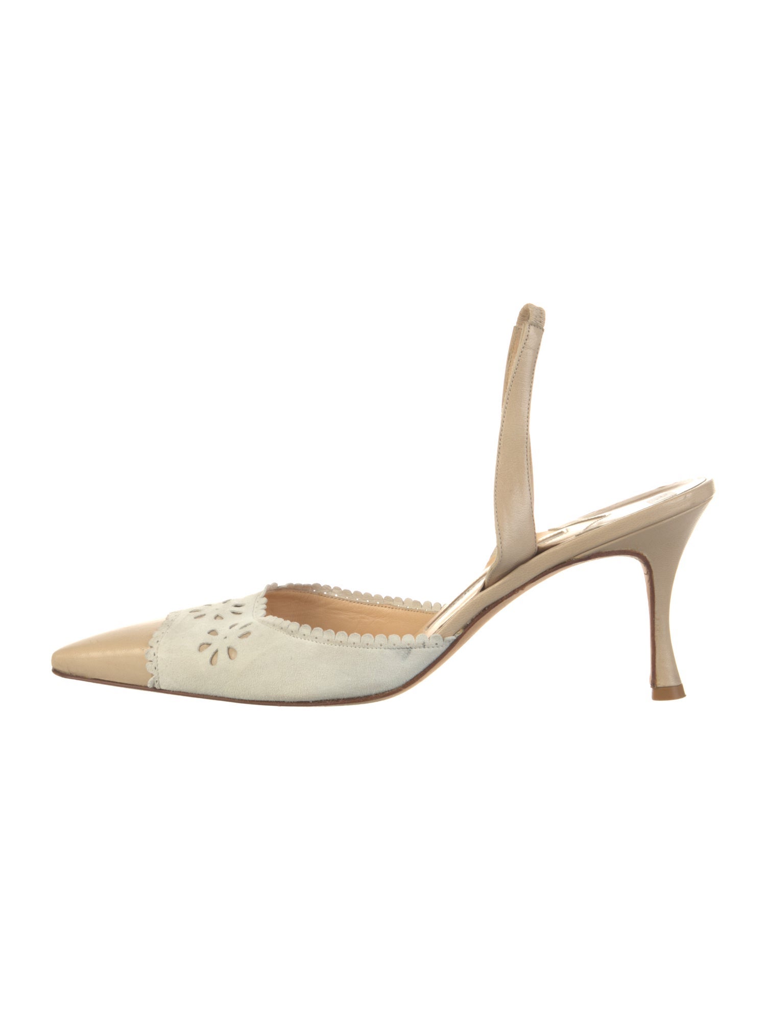 Manolo Blahnik Leather Colorblock Pattern Slingback Pumps