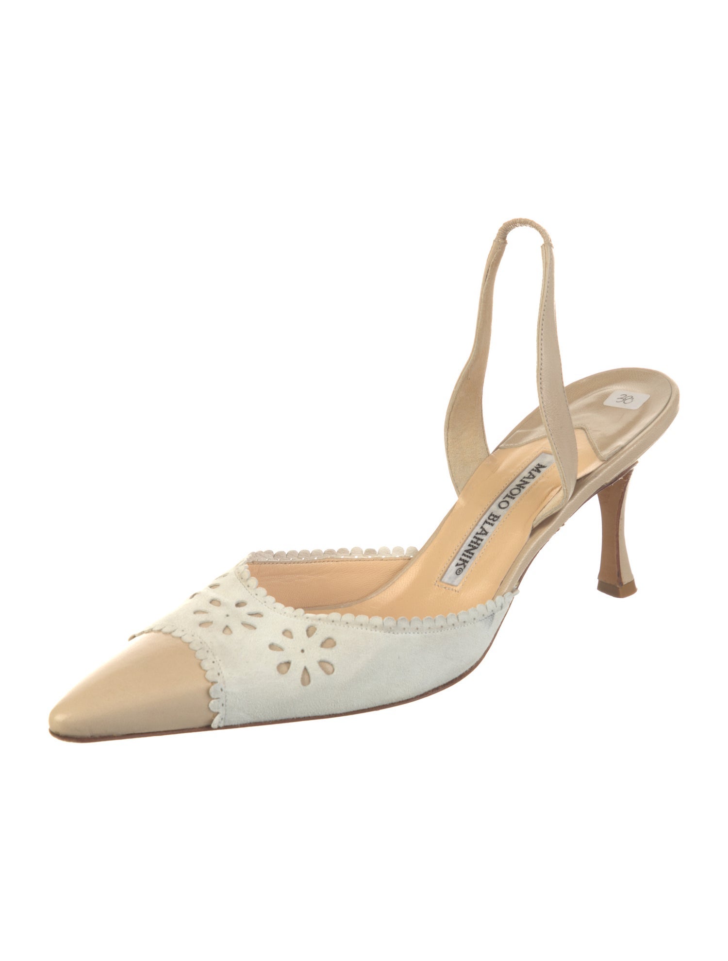 Manolo Blahnik Leather Colorblock Pattern Slingback Pumps