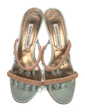 Manolo Blahnik Satin Crystal Embellishments Slides