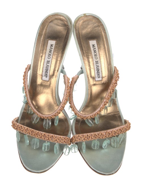Manolo Blahnik Satin Crystal Embellishments Slides