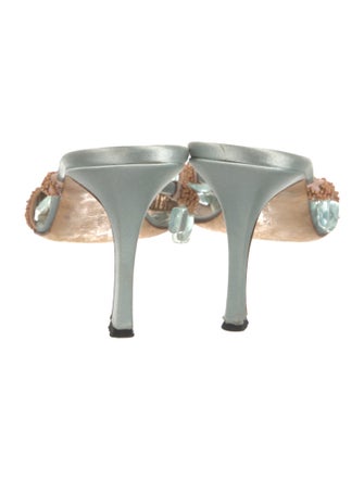 Manolo Blahnik Satin Crystal Embellishments Slides