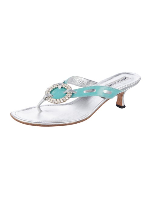 Manolo Blahnik Leather Colorblock Pattern Slides