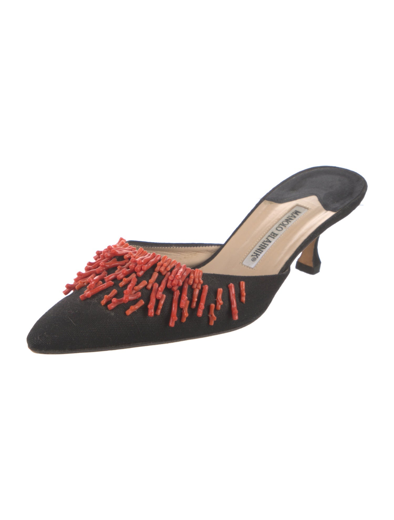 Manolo Blahnik Suede Beaded Accents Mules
