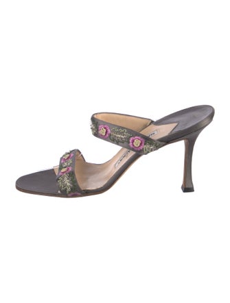 Manolo Blahnik Satin Floral Print Slides