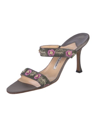 Manolo Blahnik Satin Floral Print Slides