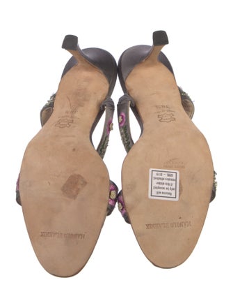 Manolo Blahnik Satin Floral Print Slides