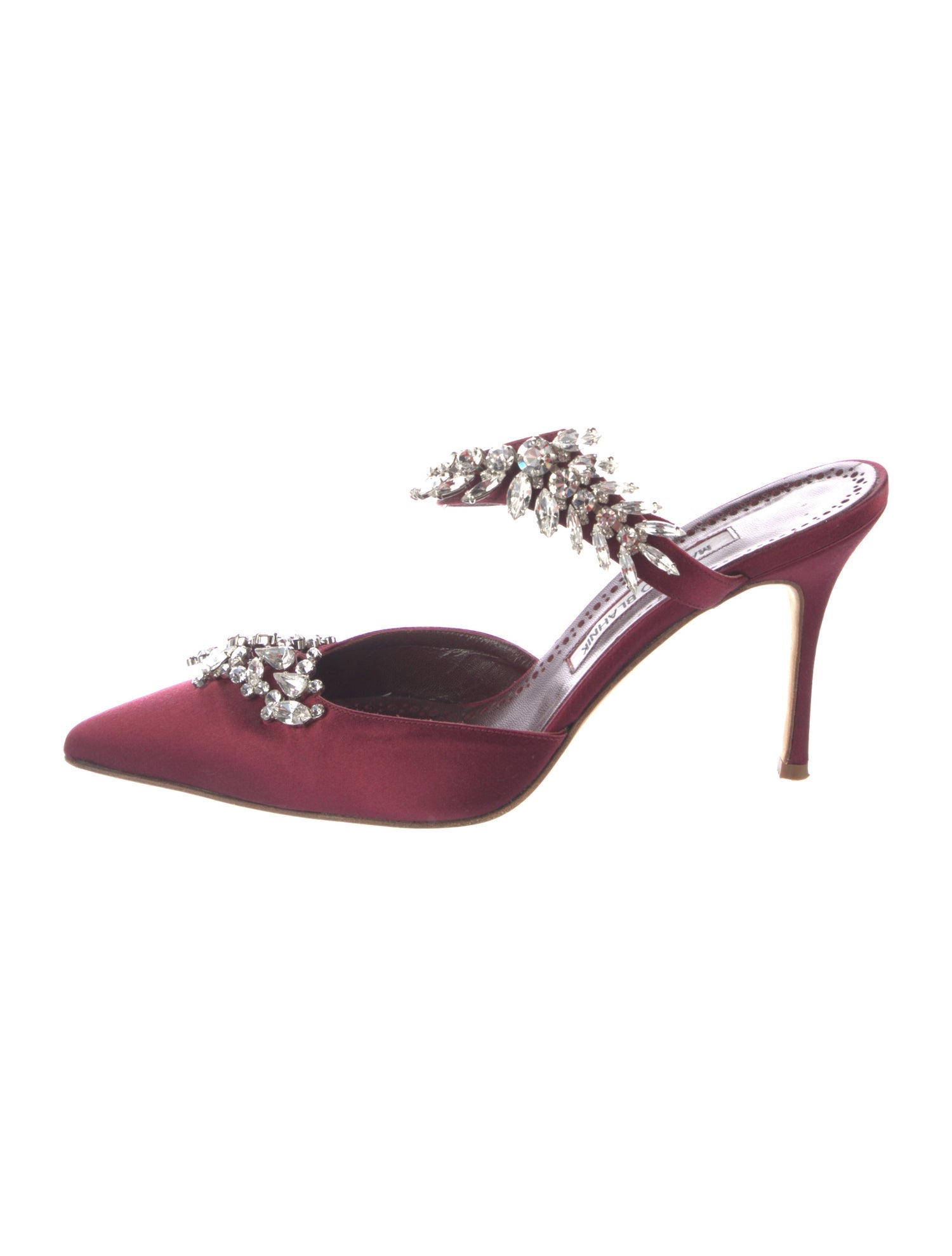 Manolo Blahnik Satin Crystal Embellishments Mules