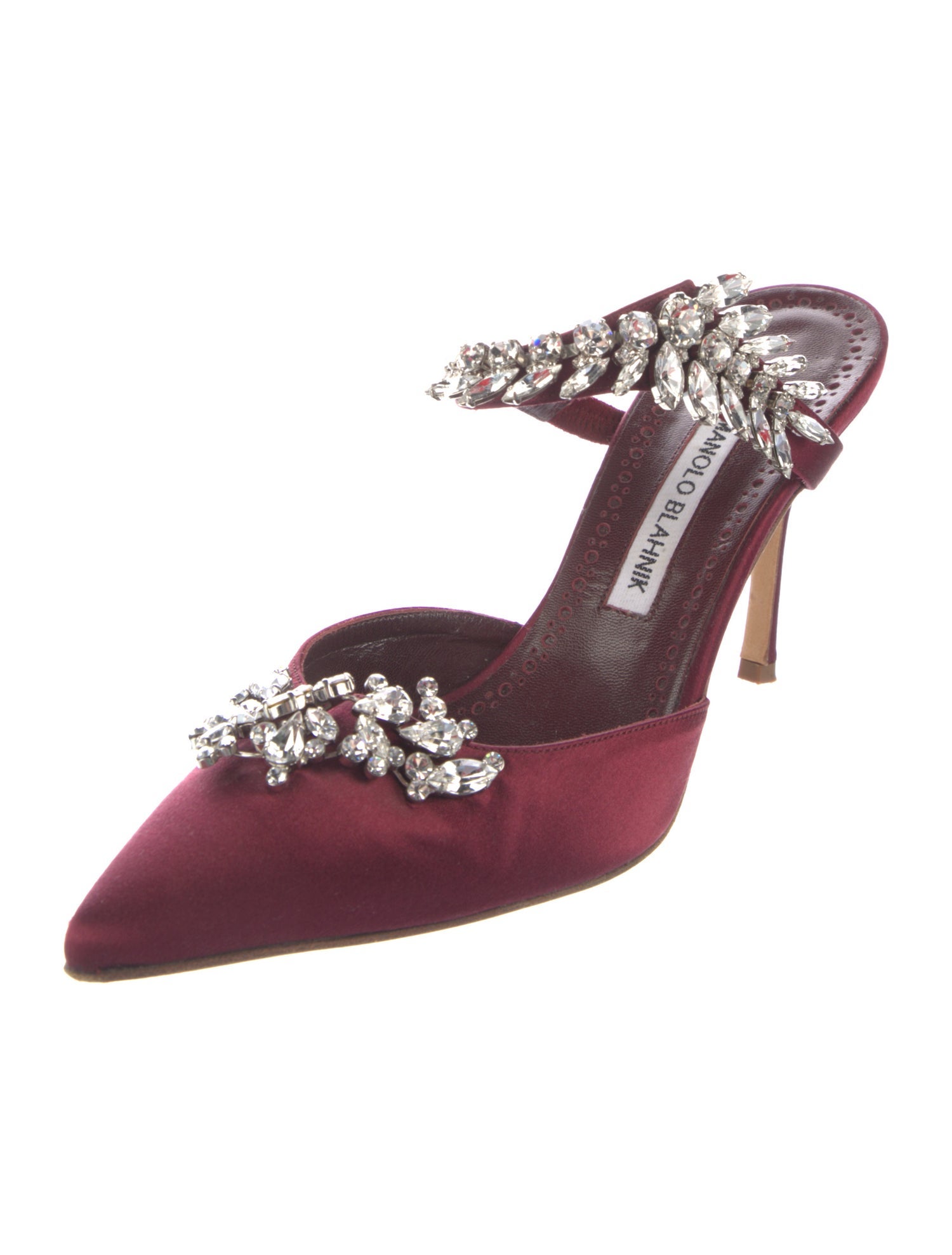 Manolo Blahnik Satin Crystal Embellishments Mules