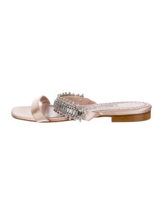 Manolo Blahnik Satin Crystal Embellishments Slides