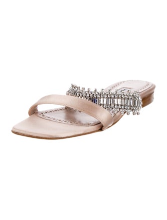 Manolo Blahnik Satin Crystal Embellishments Slides