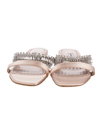 Manolo Blahnik Satin Crystal Embellishments Slides