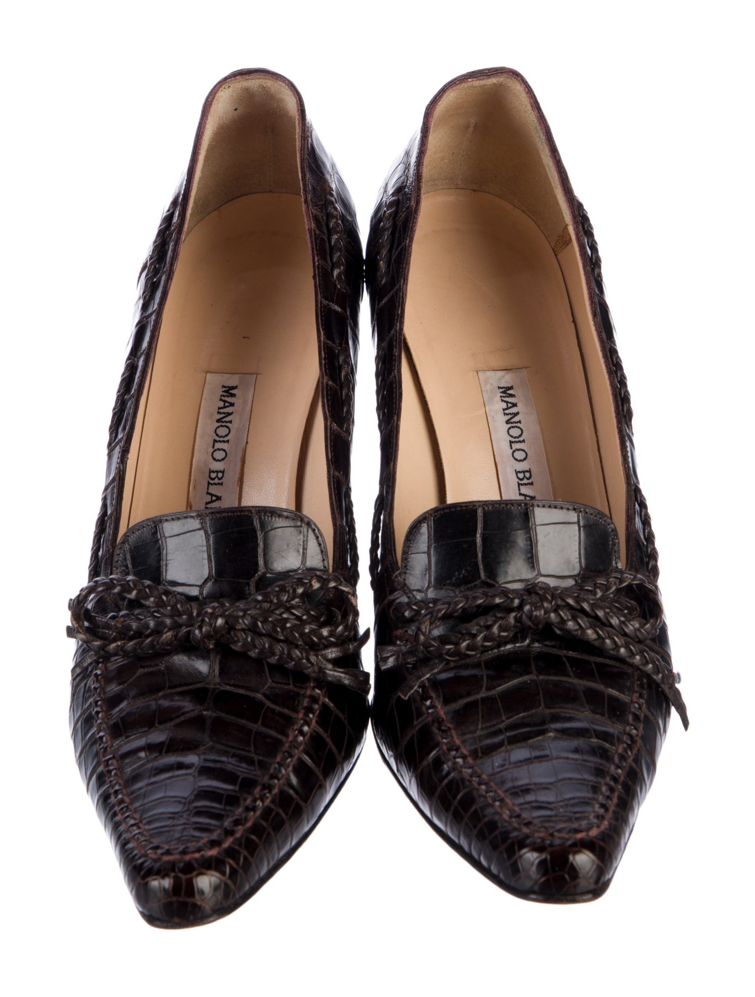 Manolo Blahnik Embossed Leather Bow Accents Pumps